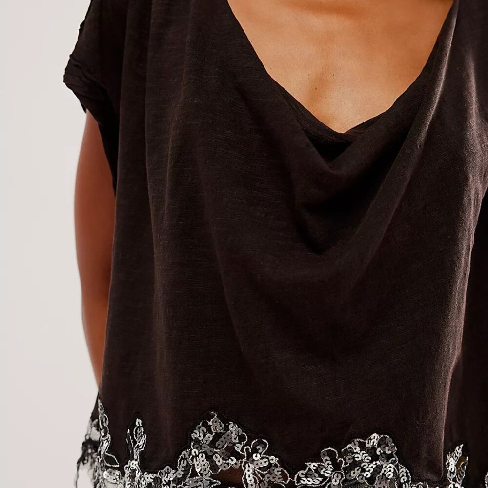 Free People Fashionably Late Top -- Black with Silver Accents - Picture 2 of 7